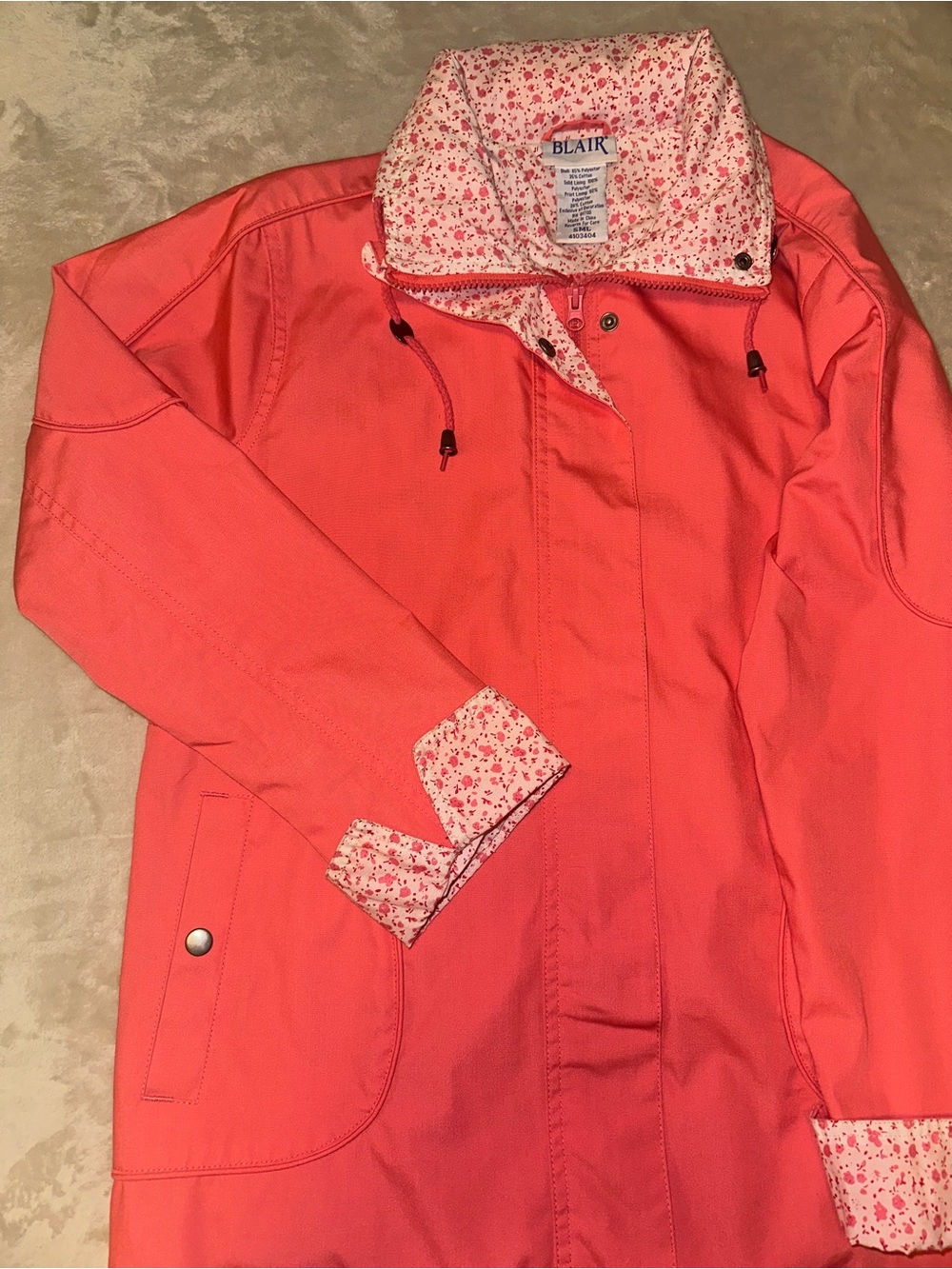 Blair Coral Trench Coat with Floral Trim